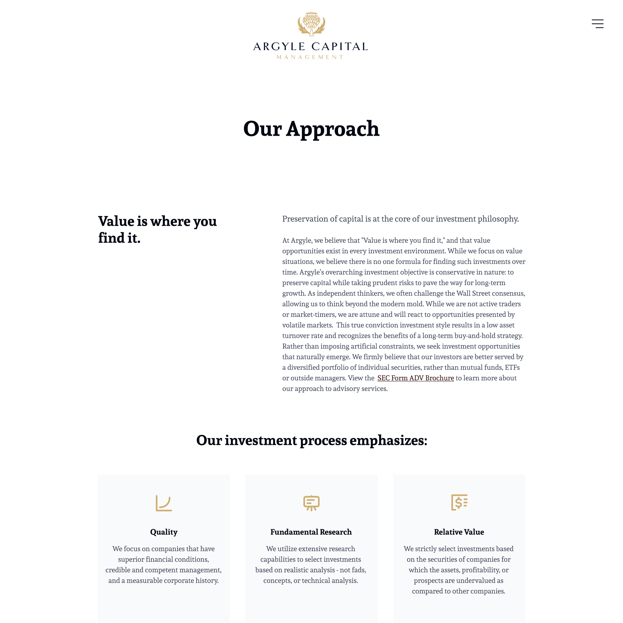 Argyle Capital Management branding website